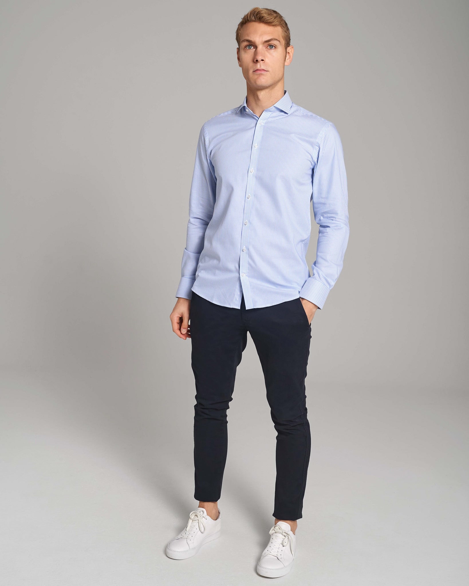 BS Bruno Modern Fit Skjorte - Light Blue/White