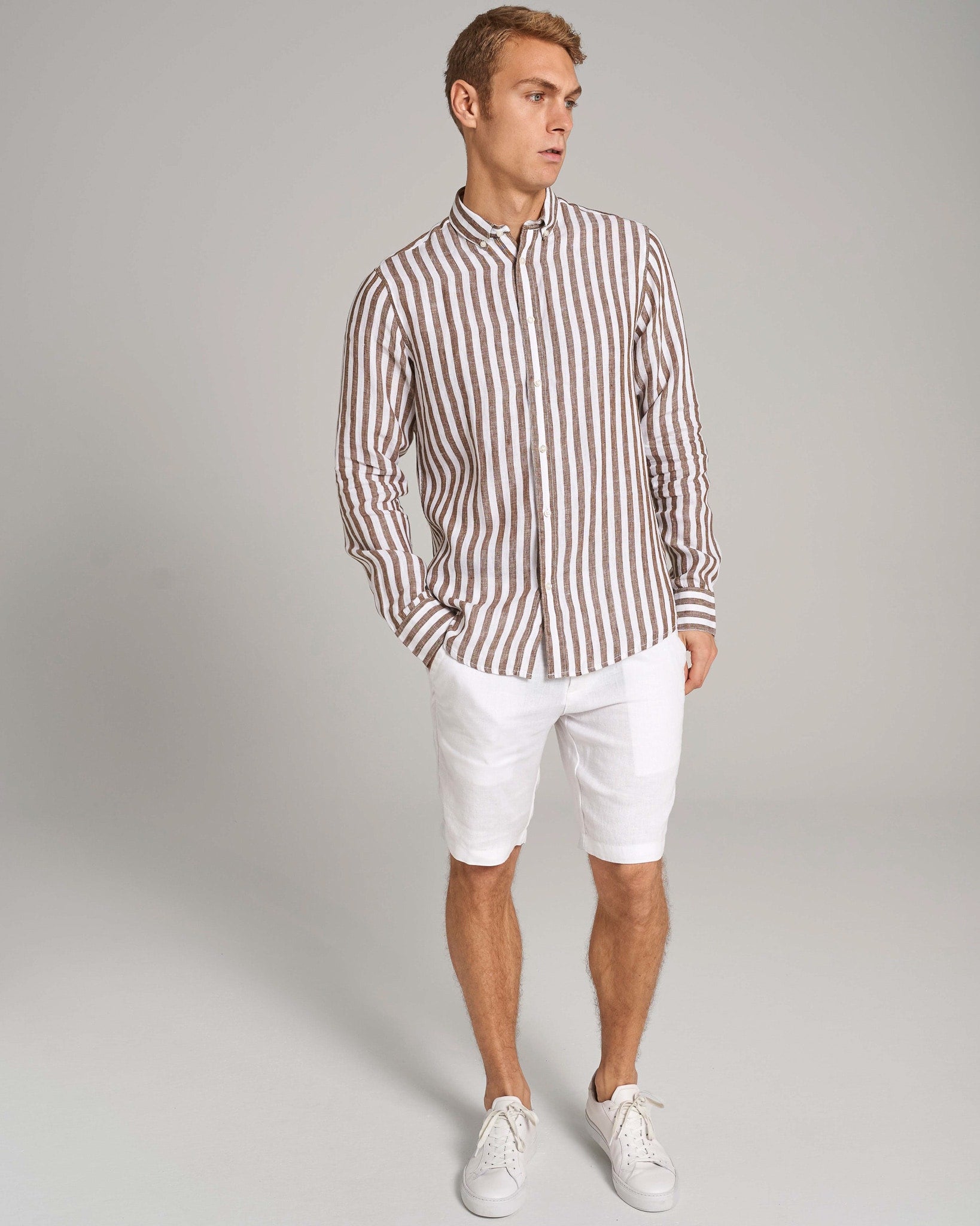BS Ocon Casual Slim Fit Skjorte - Ochre/White