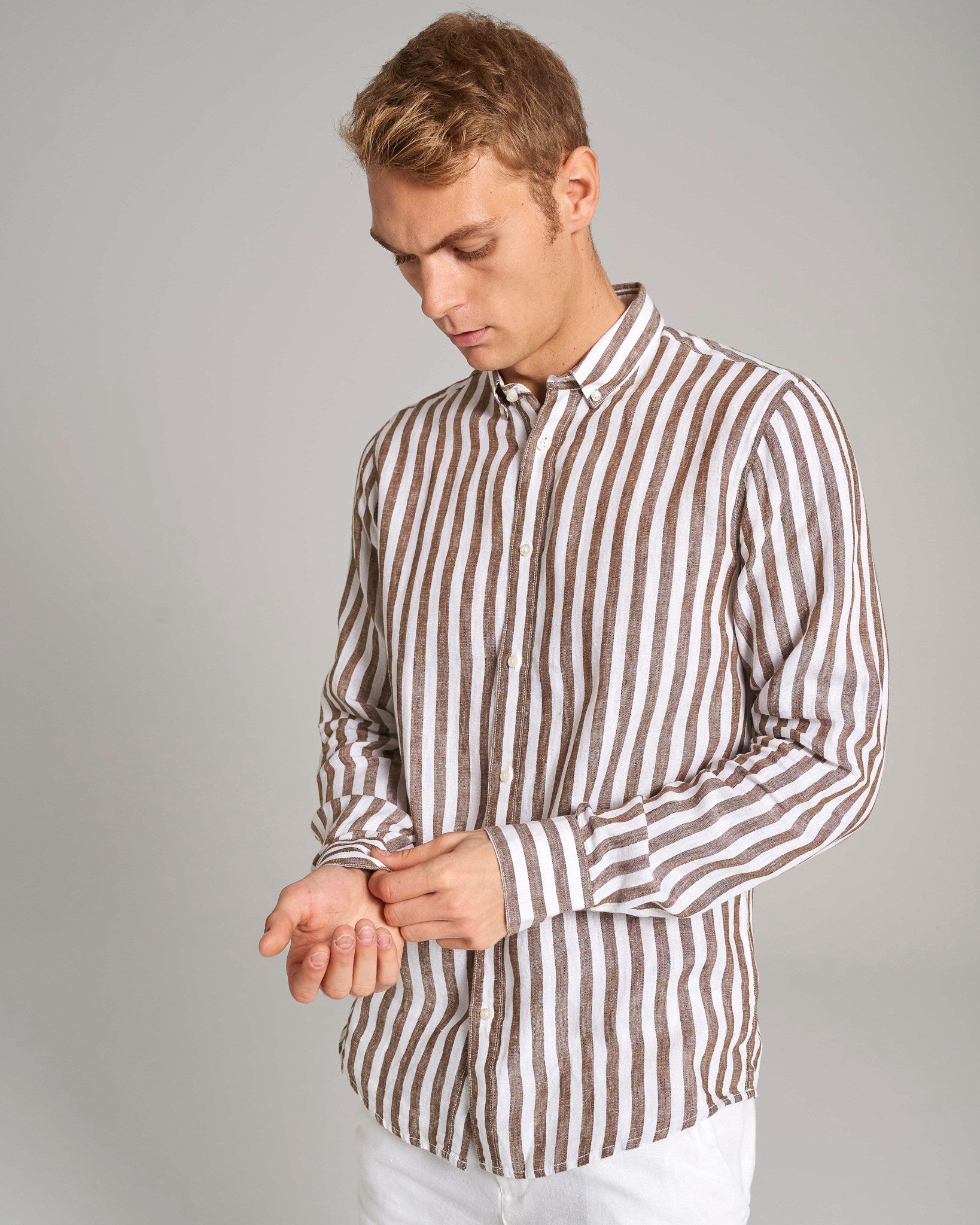 BS Ocon Casual Slim Fit Skjorte - Ochre/White