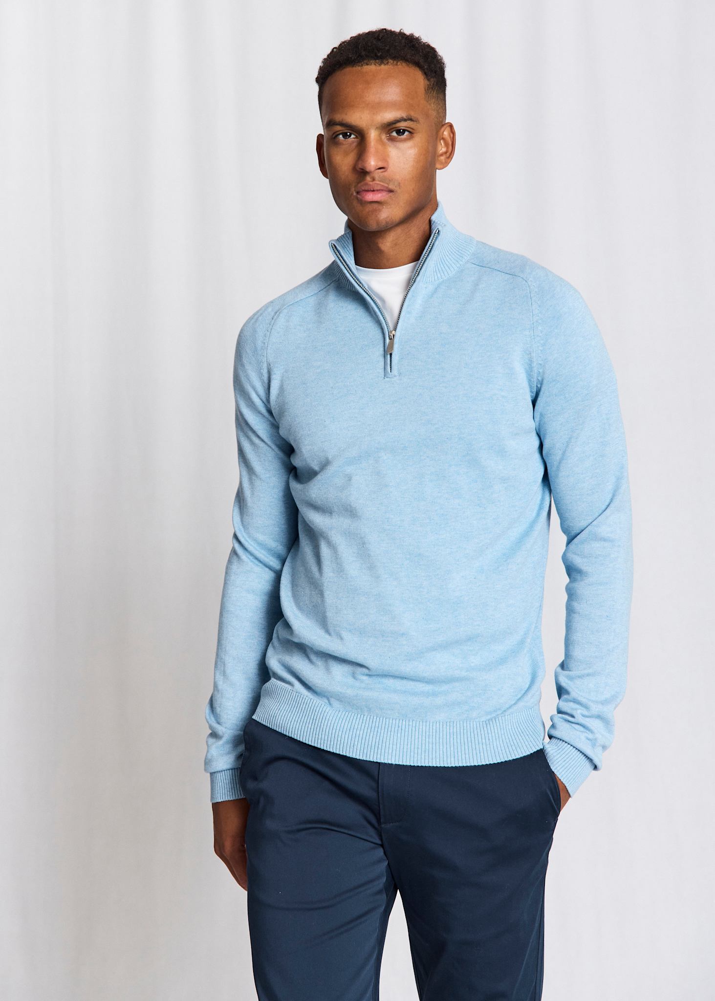 BS Ilario Regular Fit Stickat - Light Blue