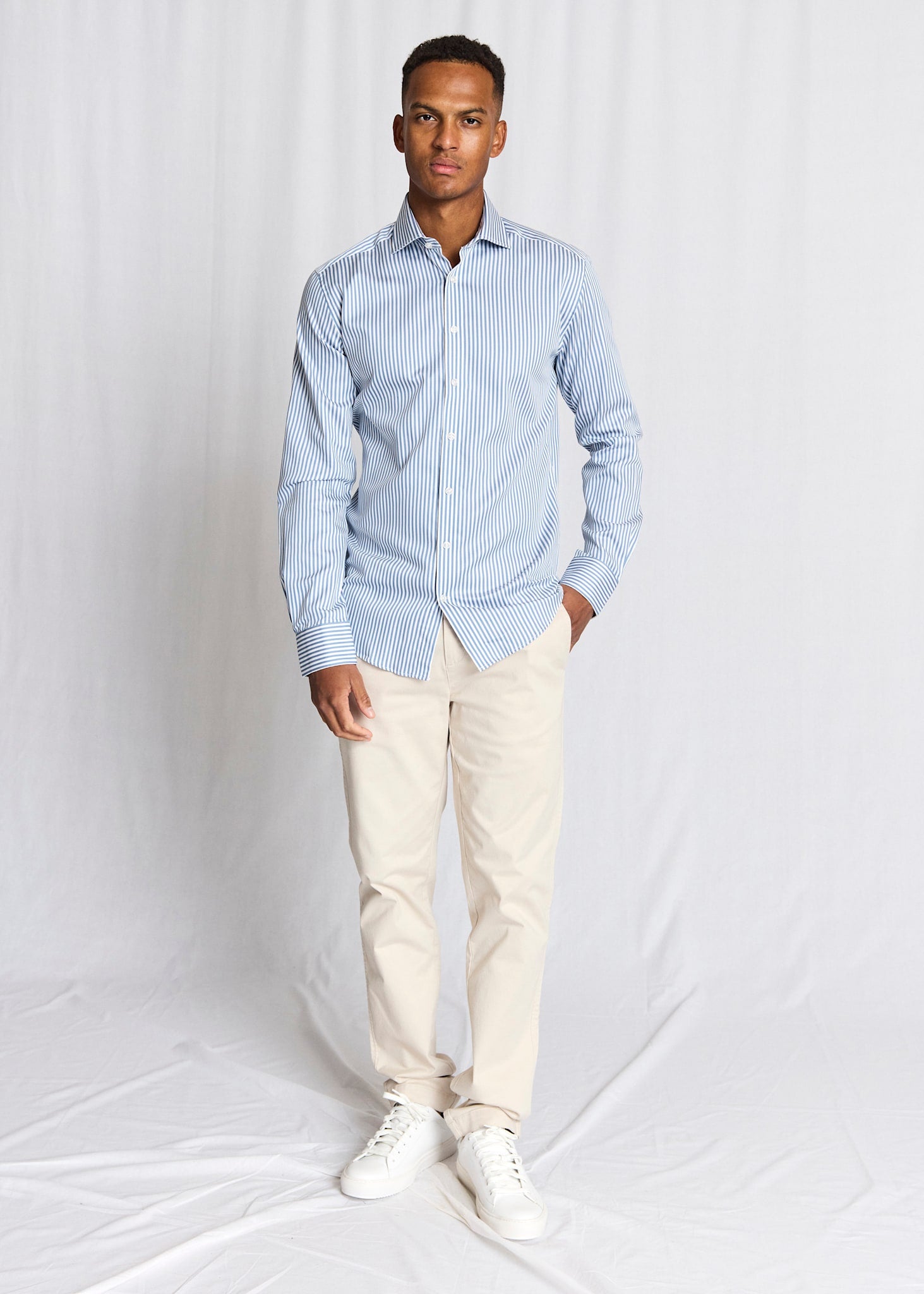 BS Hald Slim Fit Skjorte - Blue/White