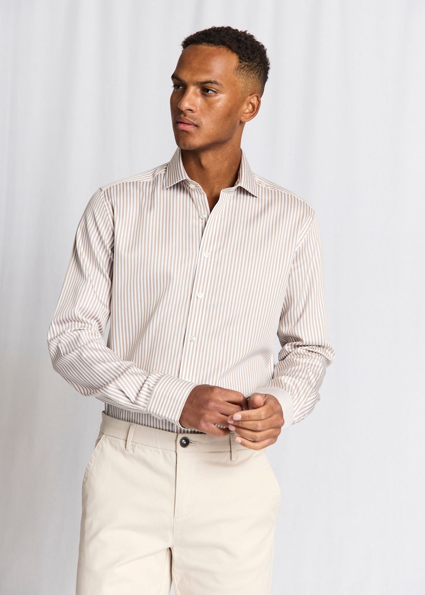 BS Santos Modern Fit Skjorte - Sand/White