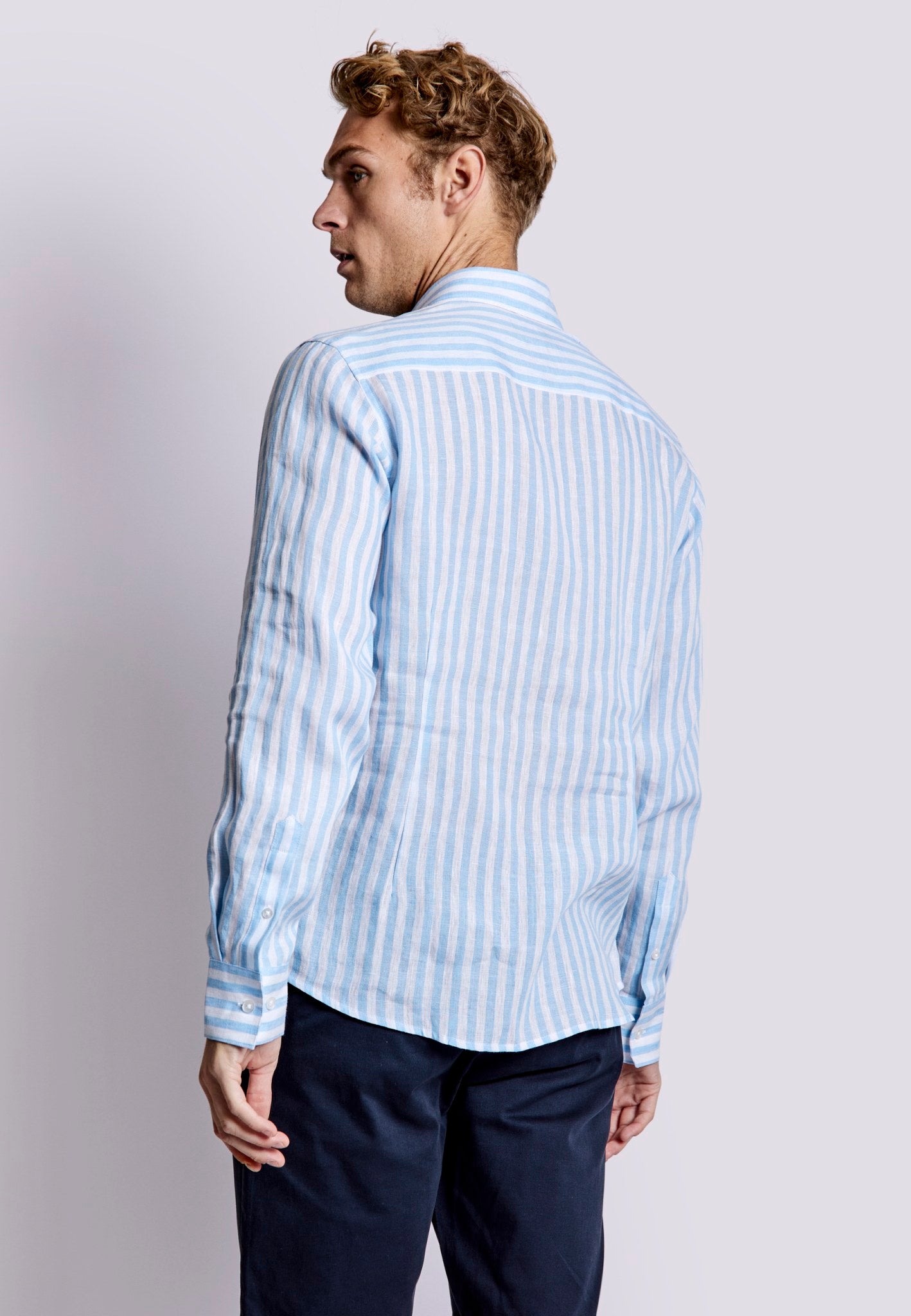 BS Valencia Casual Slim Fit Skjorte - Light Blue/White