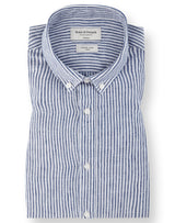 BS Saga Slim Fit Hør Skjorte Mørkeblå