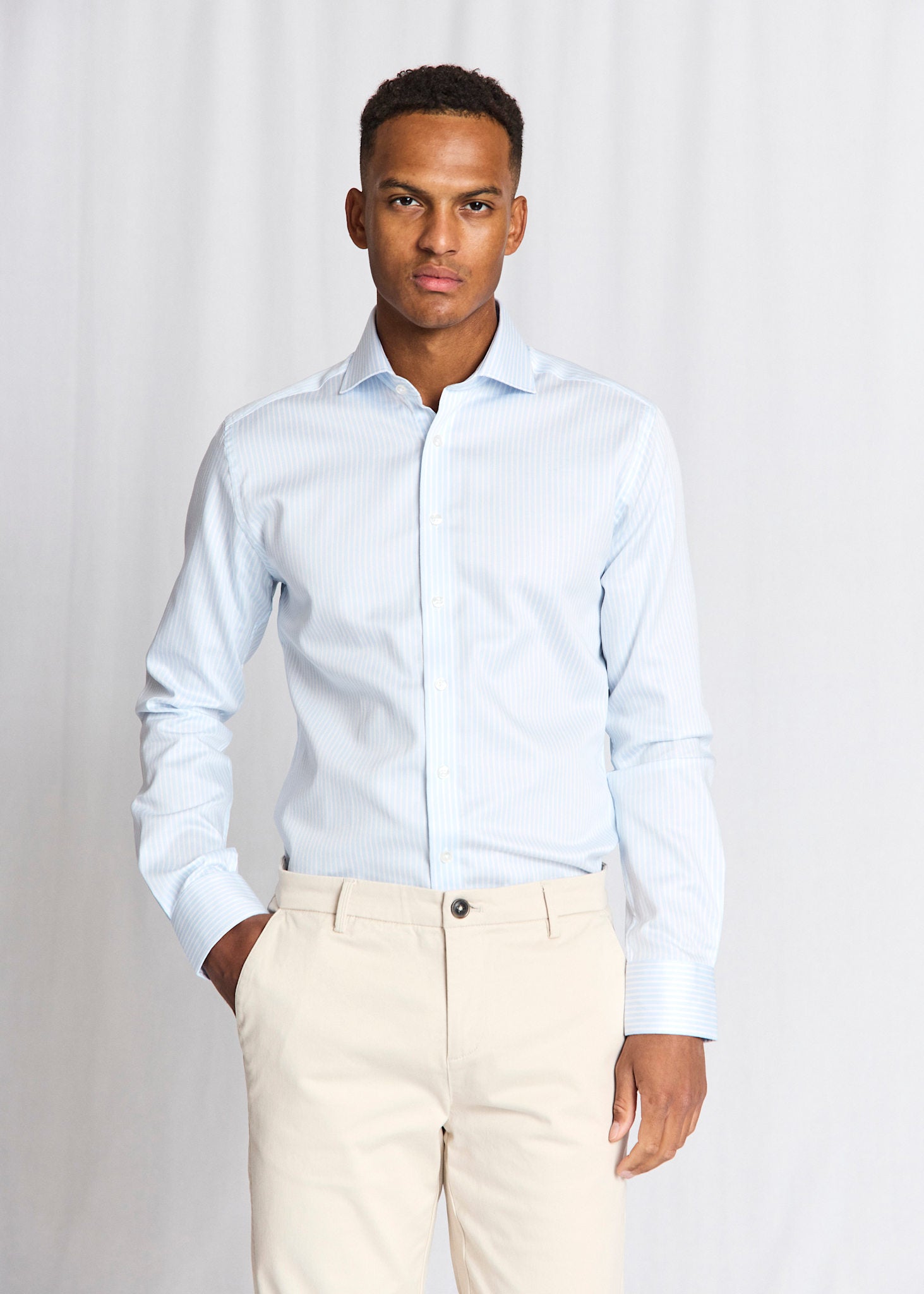BS Borko Slim Fit Shirt - Light Blue/White