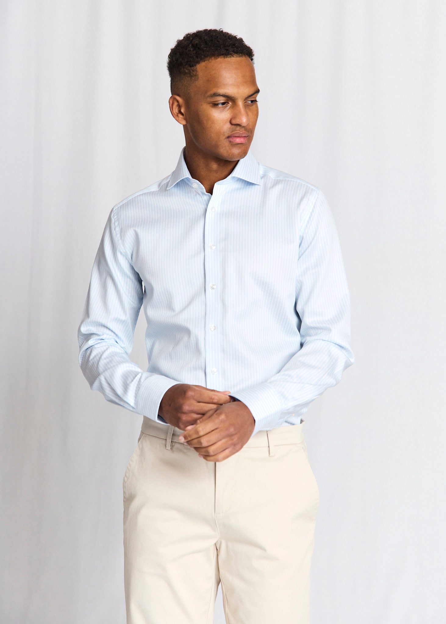 BS Bannour Modern Fit Skjorte - Light Blue/White