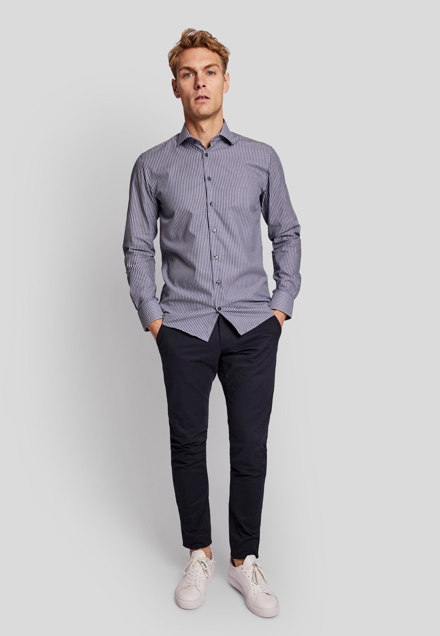 BS Lobont modern fit Skjorte - Dark Blue/White
