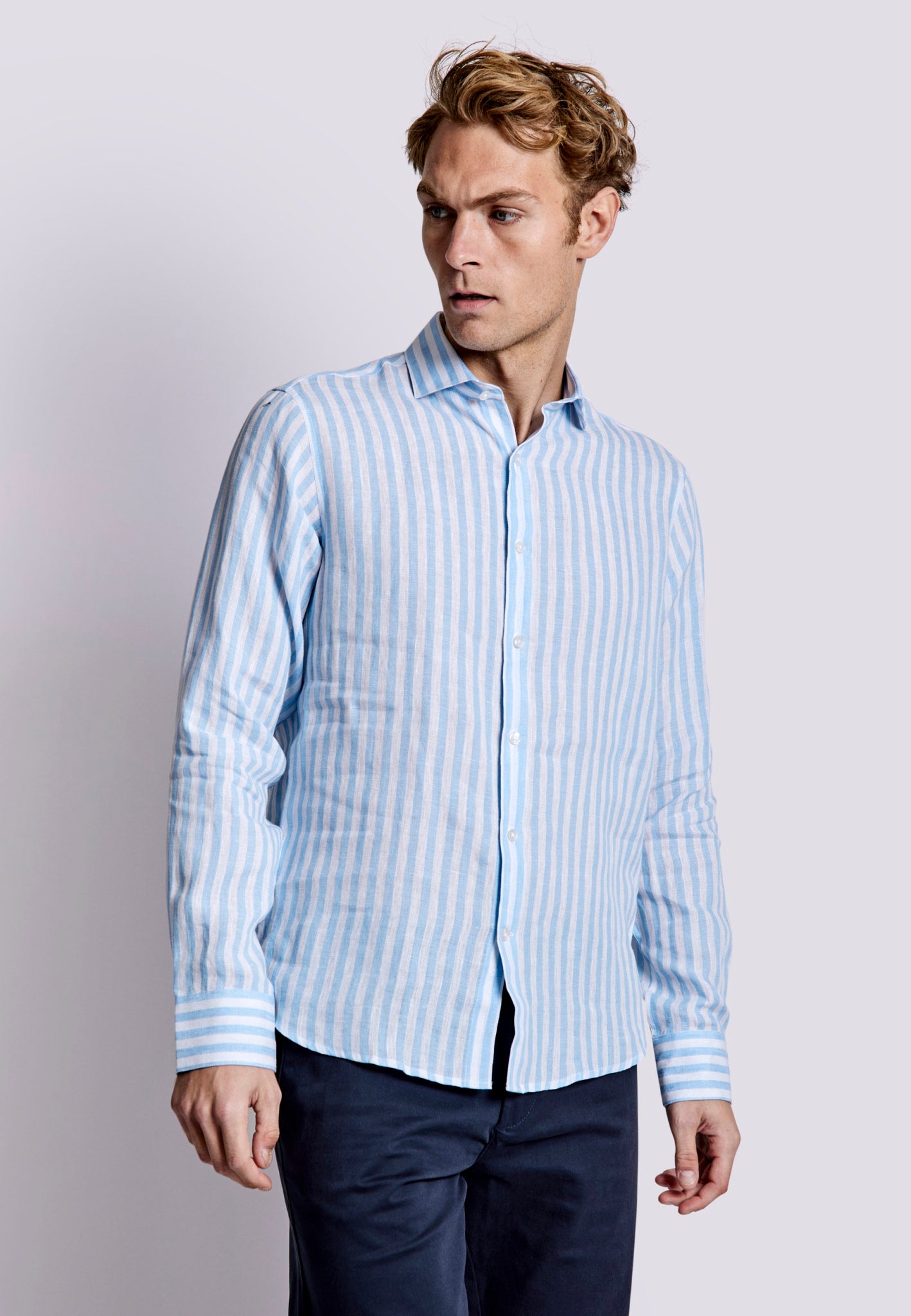 BS Valencia Casual Slim Fit Skjorte - Light Blue/White