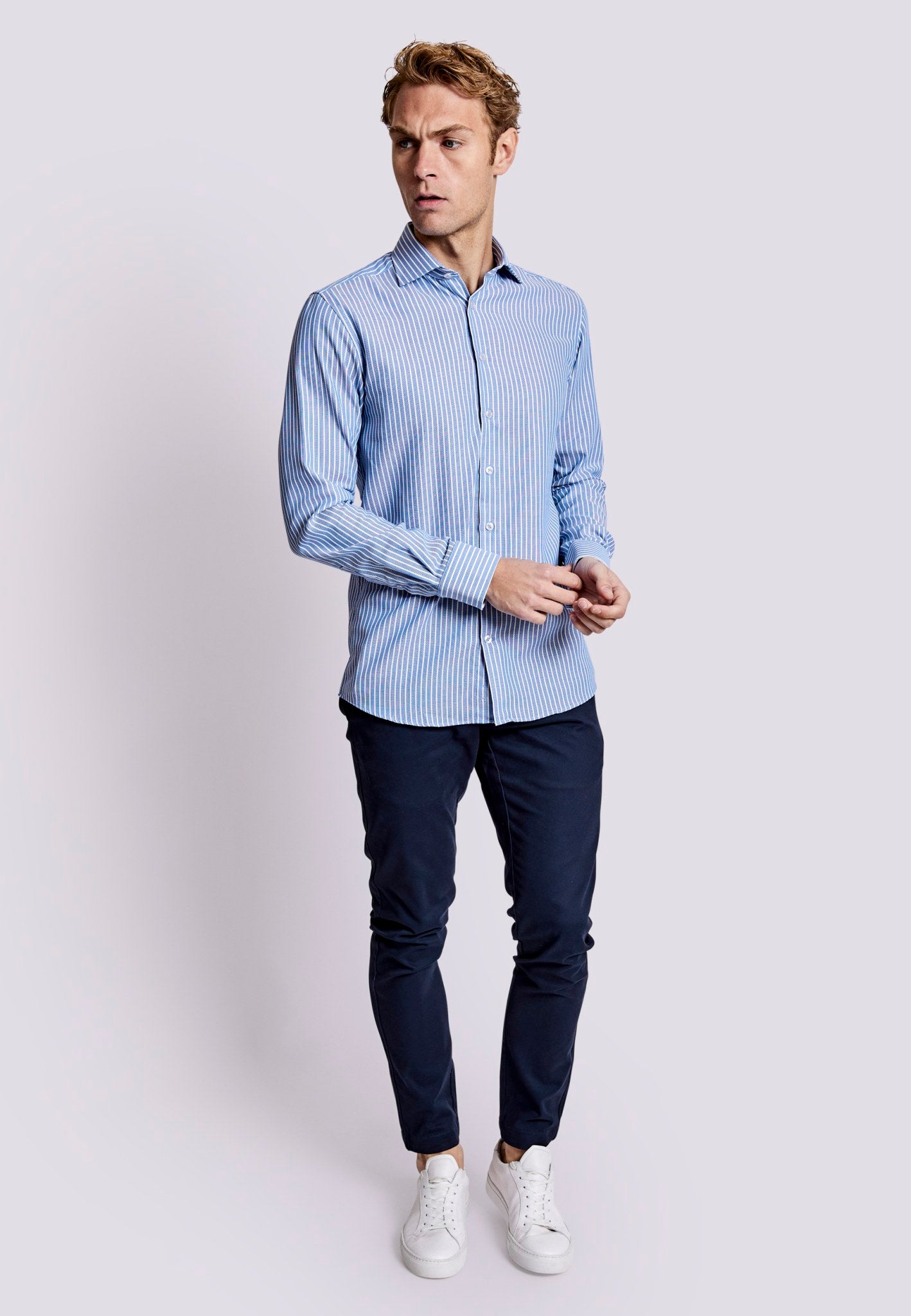 BS Angus Slim Fit Skjorte - Blue/White