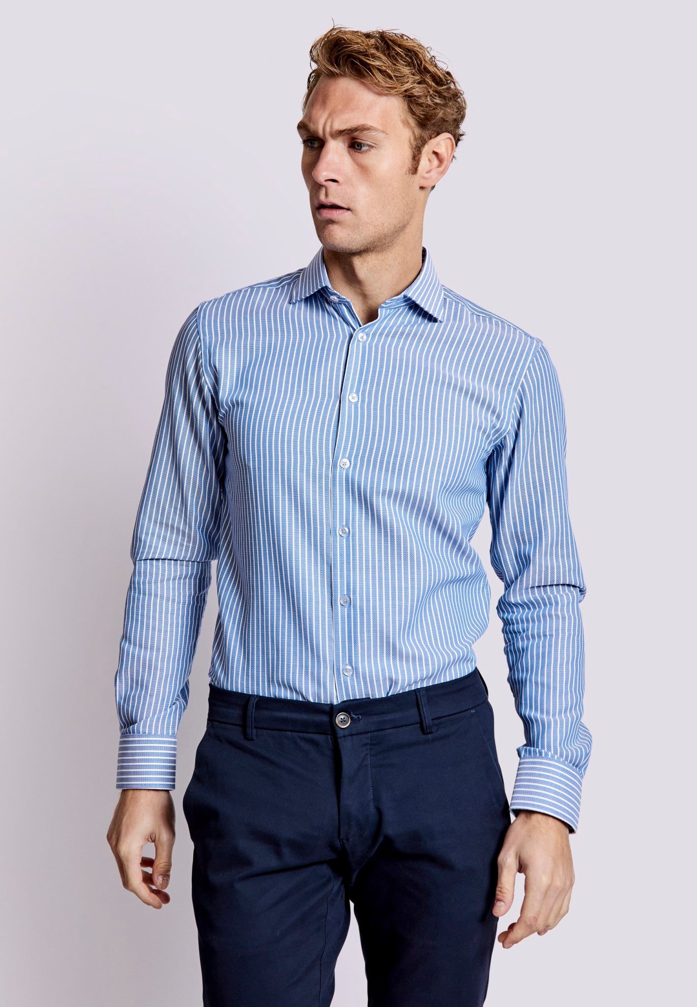 BS Angus Slim Fit Skjorte - Blue/White