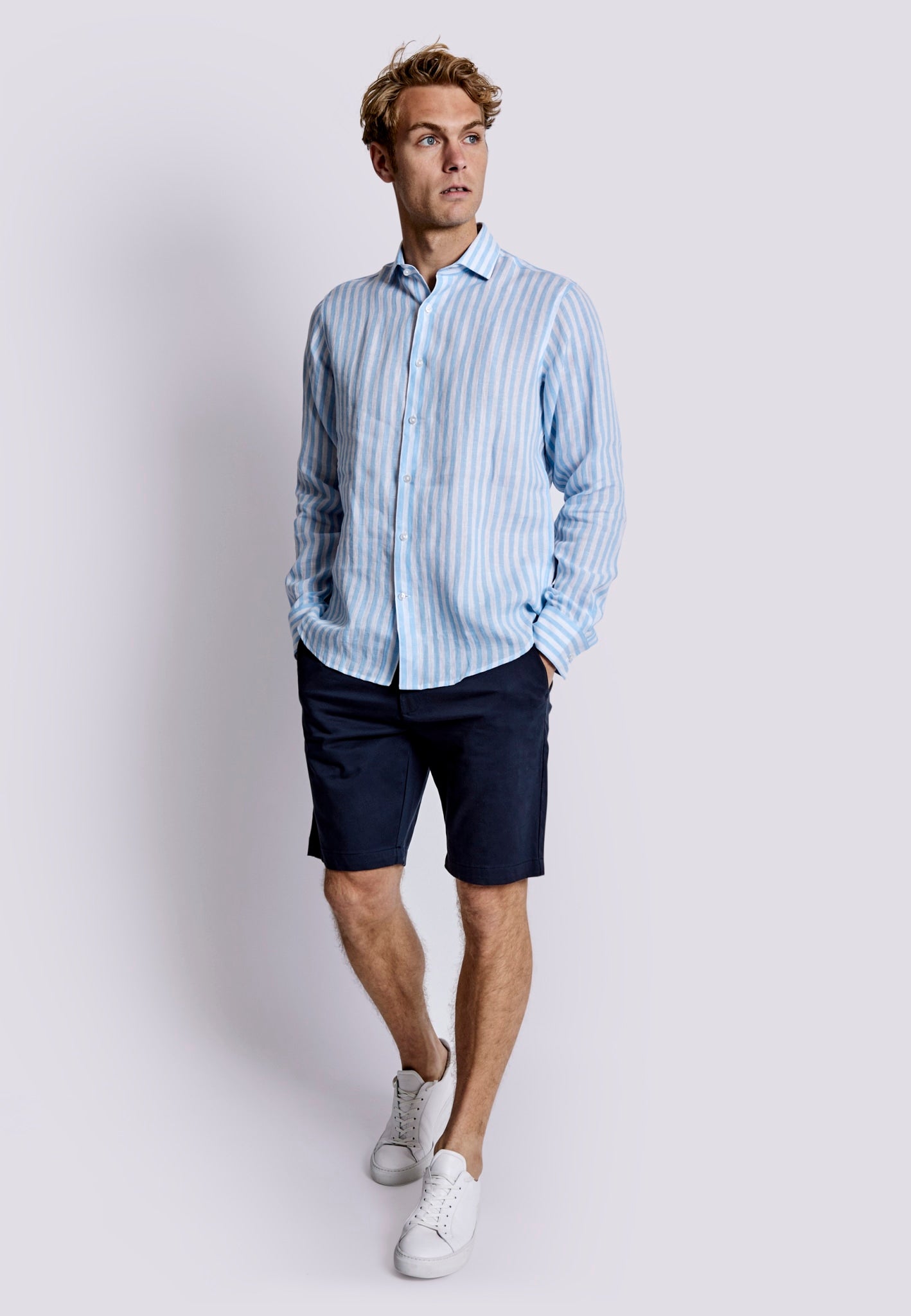 BS Valencia Casual Slim Fit Skjorte - Light Blue/White